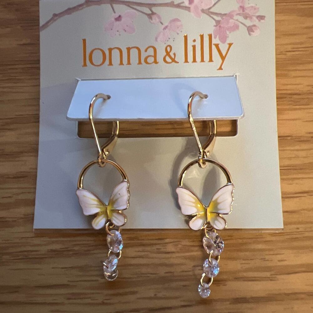 Lonna & Lilly Gold Tone Crystal Butterfly Drop Earrings New